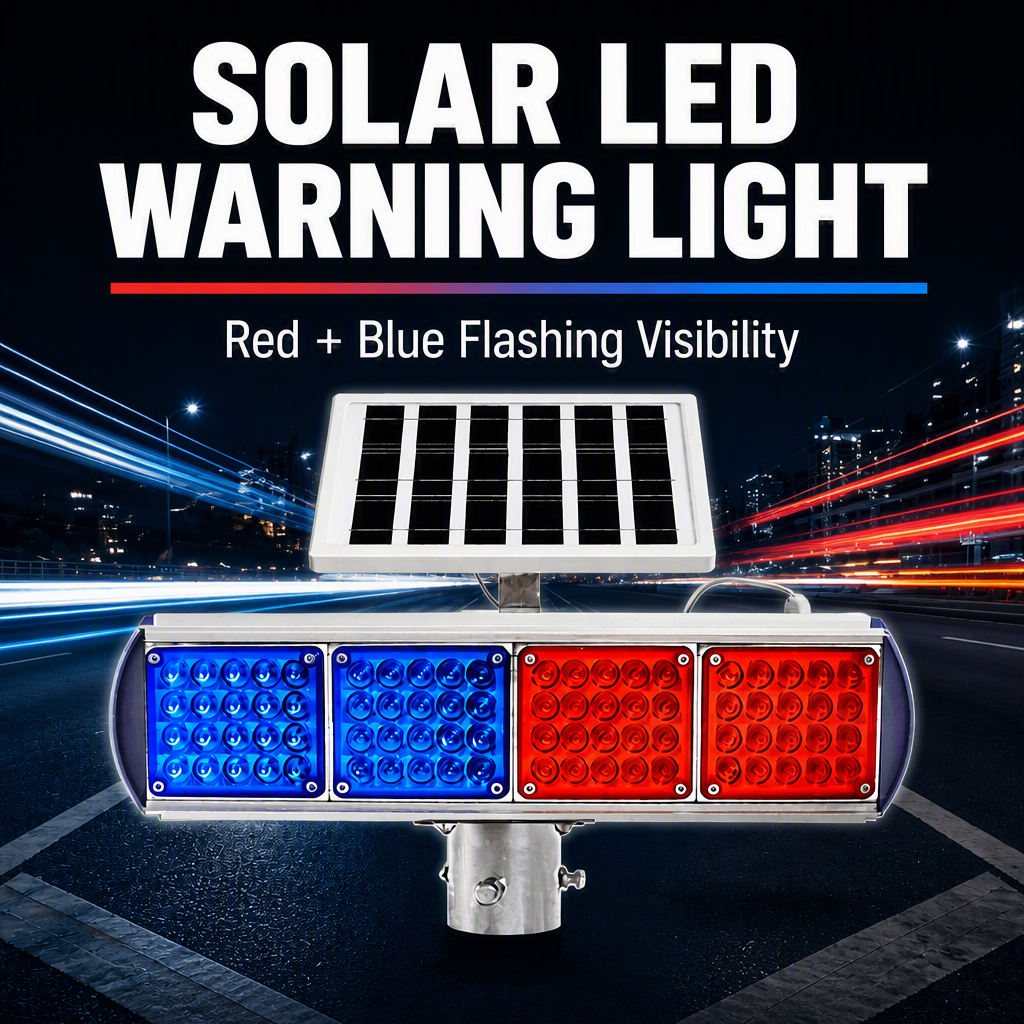 High Quality Solar ABS Red Blue LED Flashing Traffic Sign Warning Night Safety protection Level IP65 Flashing Light