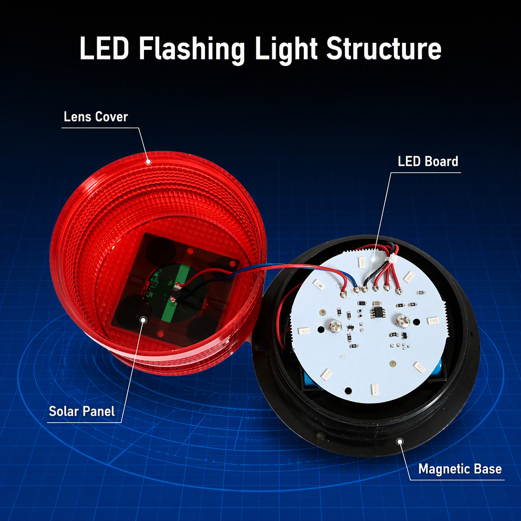 Magnetic Light-controlled Flashing Road Construction Beacon, Vehicular Traffic Safety LED Solar-powered Warning Light