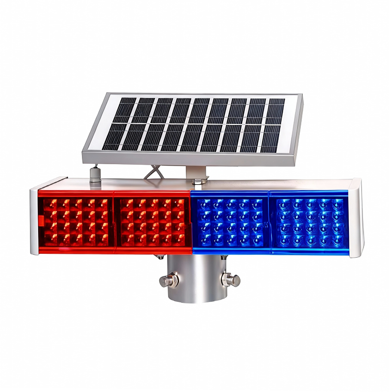 Aluminum Housing Solar Flashing Light, Red and Blue Warning Dual-Sided Traffic Construction Nighttime Intersection Barrier Light