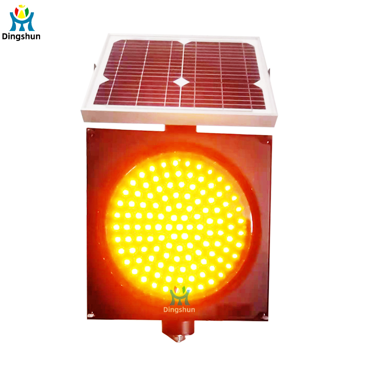 12V Portable LED Warning Beacon with Solar Panel Solar Powered Yellow Flashing Traffic Light