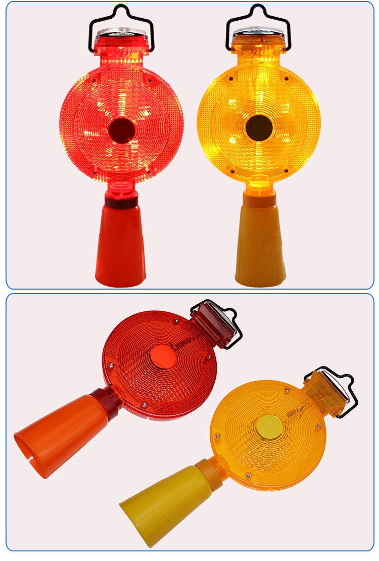 Road Safety Solar Traffic Cone LED Flashing Warning Light Red/Yellow IP58 Waterproof 50m Visibility