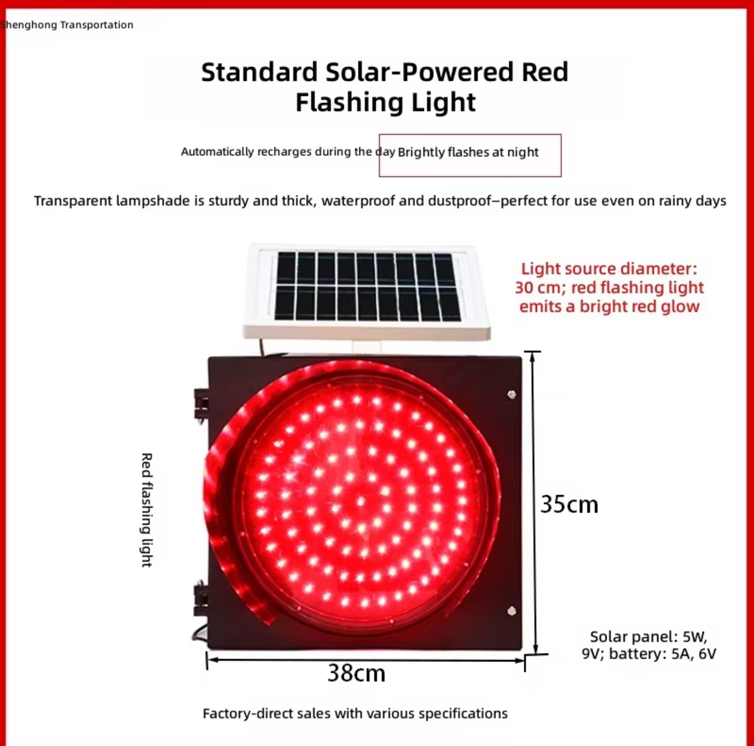 Factory Wholesale Solar Powered LED Red Flashing Warning Beacon Light IP65 Waterproof for Road Traffic Safety