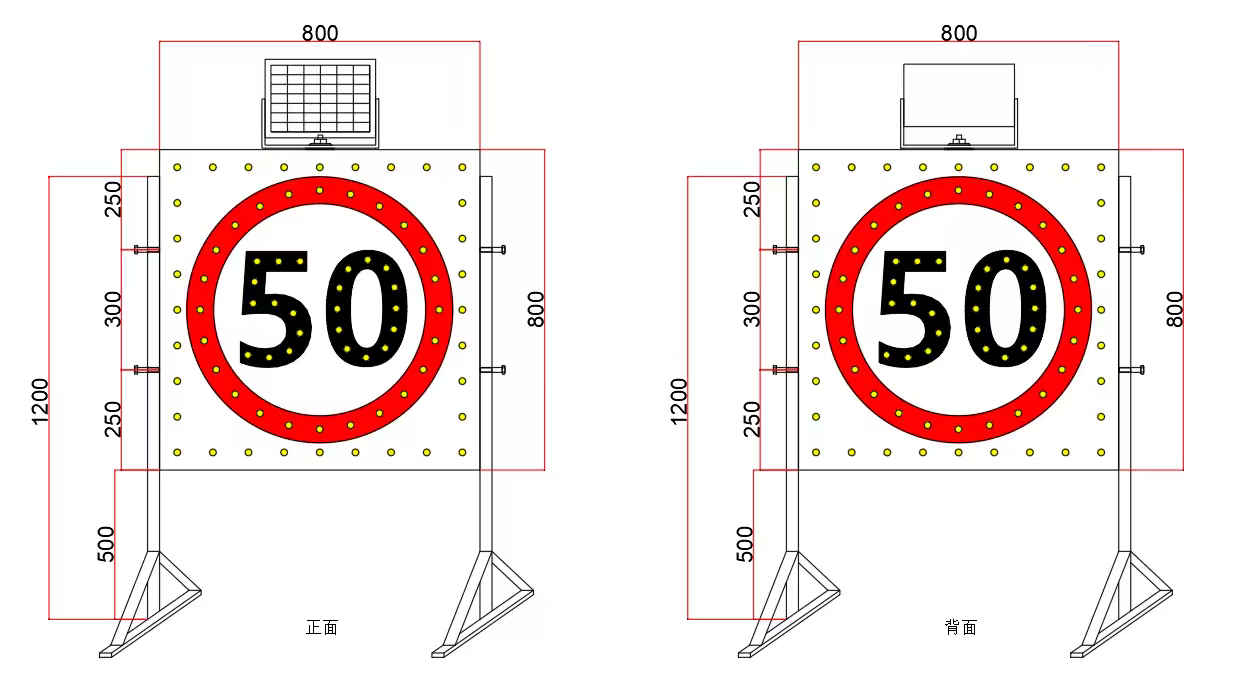 Solar Powered LED Triangle Warning Sign 600mm Pole Mounted Flashing IP65 Traffic Safety Light for Pedestrian Work Zone