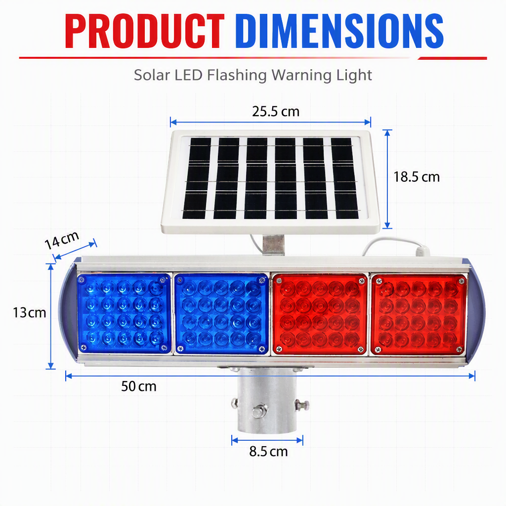 High Quality Solar ABS Red Blue LED Flashing Traffic Sign Warning Night Safety protection Level IP65 Flashing Light