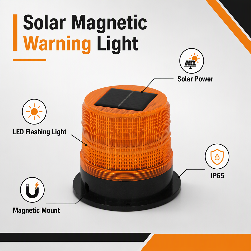 Magnetic Light-controlled Flashing Road Construction Beacon, Vehicular Traffic Safety LED Solar-powered Warning Light