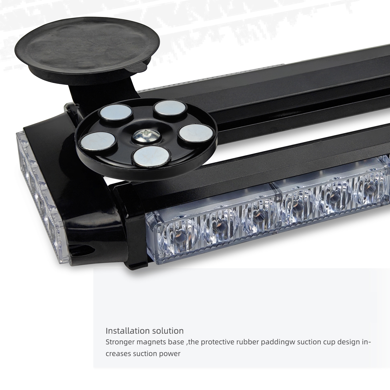 High-intensity 72W LED strip lights with strong magnetic warning function, featuring red and blue flashing lights.