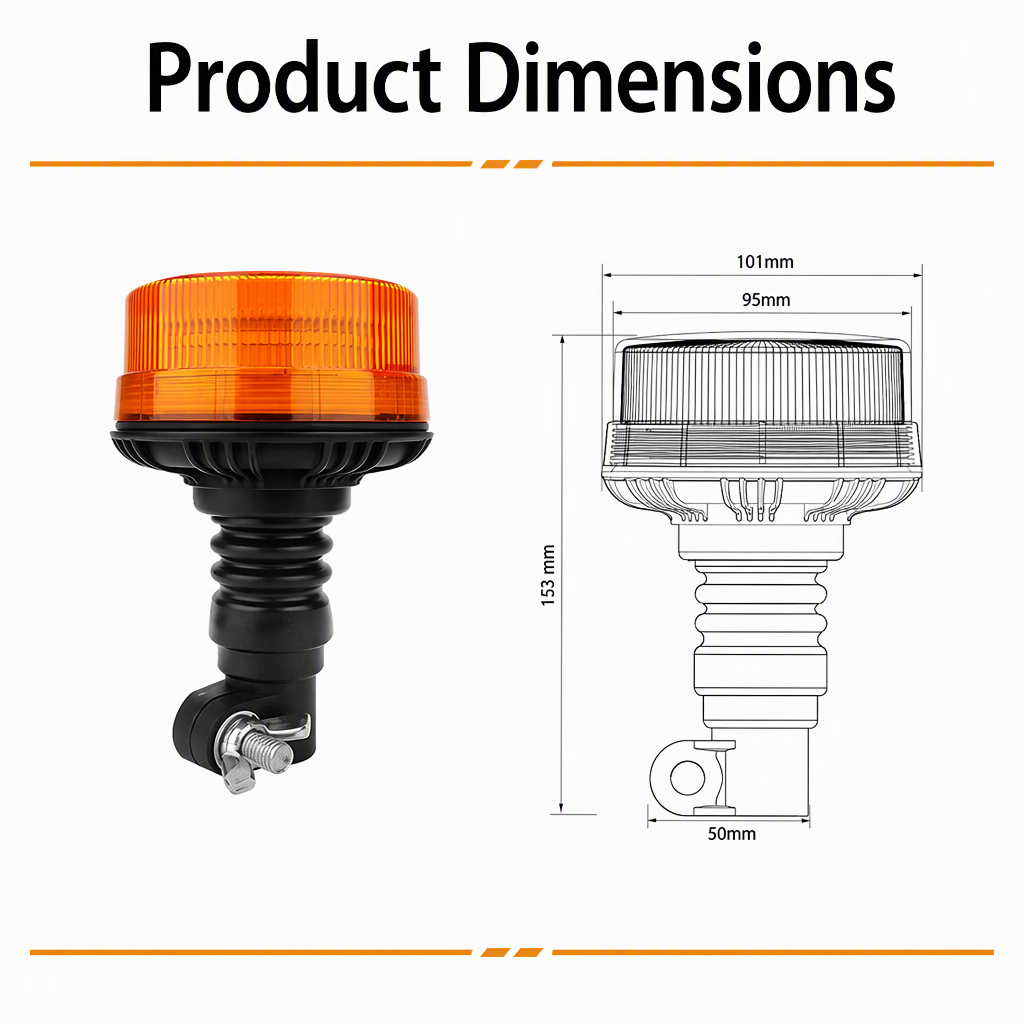 Emark Approved Waterproof Amber LED Beacon Signal Light Warning Flashing Rotating Flexible DIN Pole Tractor Light