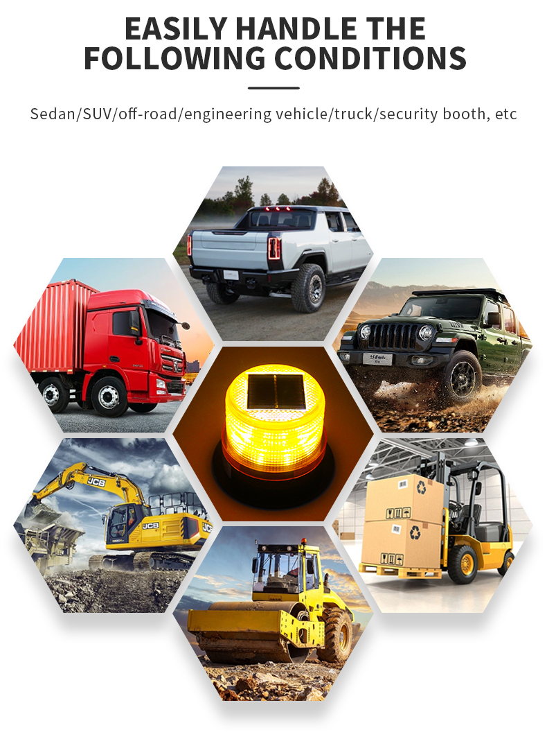 Solar Magnetic Traffic Warning LED Beacon Light Car Roof Amber LED Blinking Rotary Warning Light Waterproof Car Heading Light