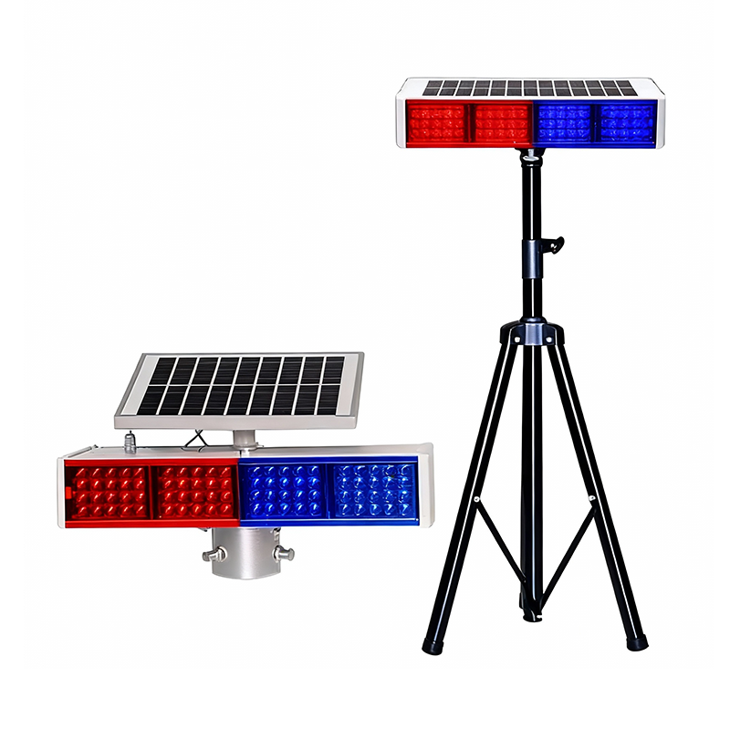 Aluminum Housing Solar Flashing Light, Red and Blue Warning Dual-Sided Traffic Construction Nighttime Intersection Barrier Light