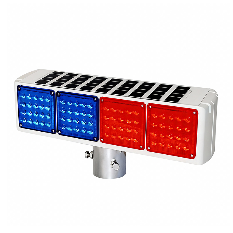 Aluminum Housing Solar Flashing Light, Red and Blue Warning Dual-Sided Traffic Construction Nighttime Intersection Barrier Light