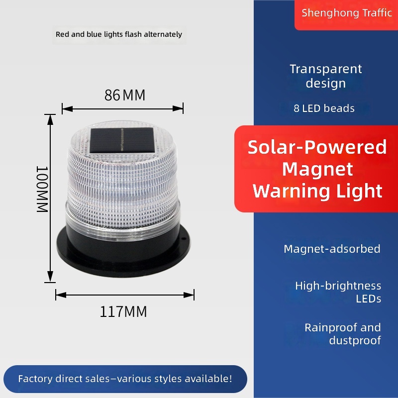 Magnetic Light-controlled Flashing Road Construction Beacon, Vehicular Traffic Safety LED Solar-powered Warning Light