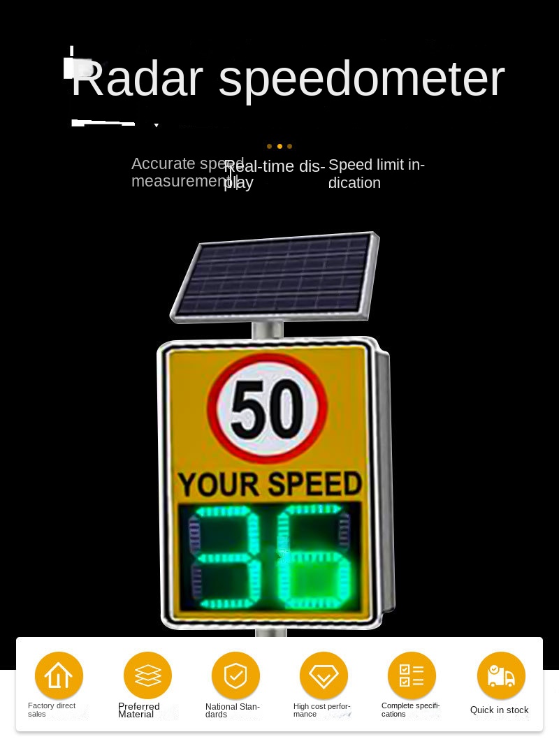 Outdoor LED Warning Sign Solar Power Radar Speed Sign Traffic Flashing Speed Limit Signs