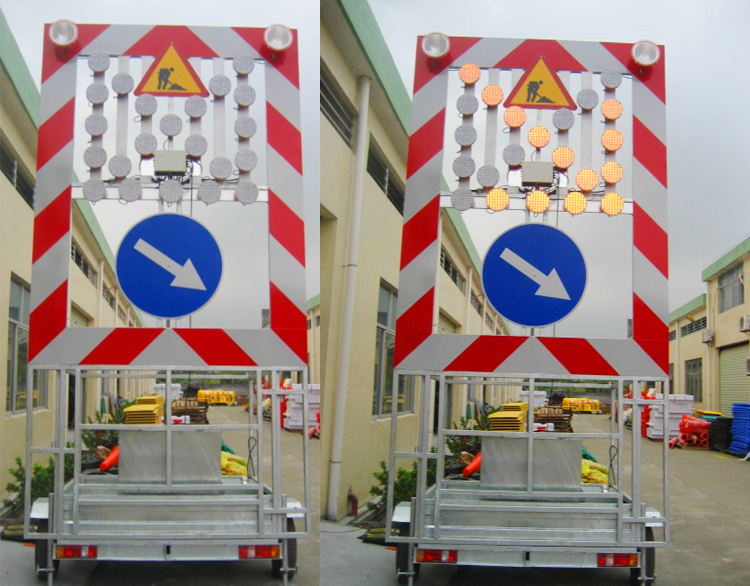 LED Solar Powered Trailer Sign Flash Road Construction Portable Board Mobile Warning Flashing Arrow&amp;Cross Traffic Signal Light