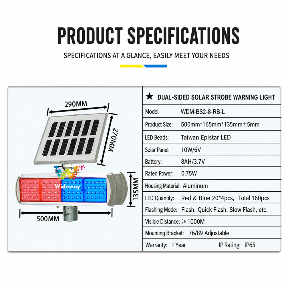 Top Quality Solar LED Red Blue Flashing Warning Light High Visibility Strobe Beacon for Highway Maintenance Safety Equipment
