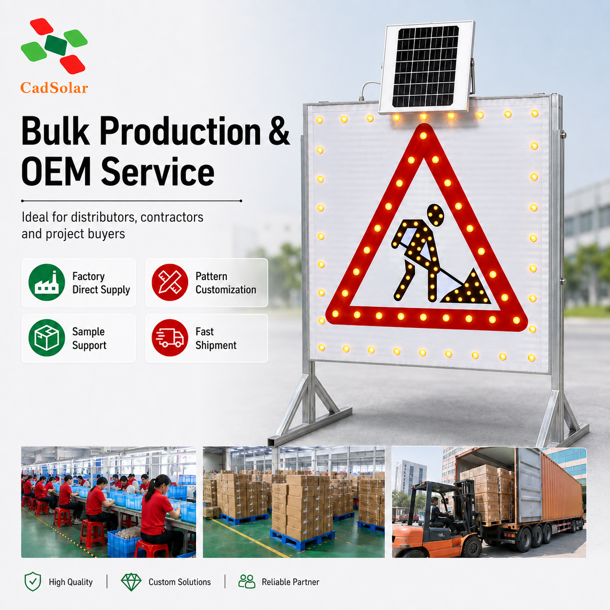Solar Powered LED Triangle Warning Sign 600mm Pole Mounted Flashing IP65 Traffic Safety Light for Pedestrian Work Zone