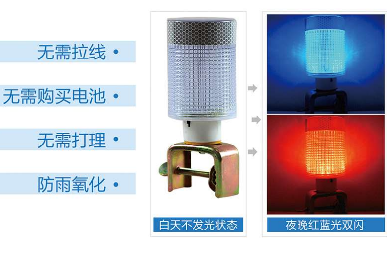 Dual-Color LED Strobe Safety Beacon Flashing Solar Warning Light-Sensor Control for Road Garden Use CE Certified IP54 Rated
