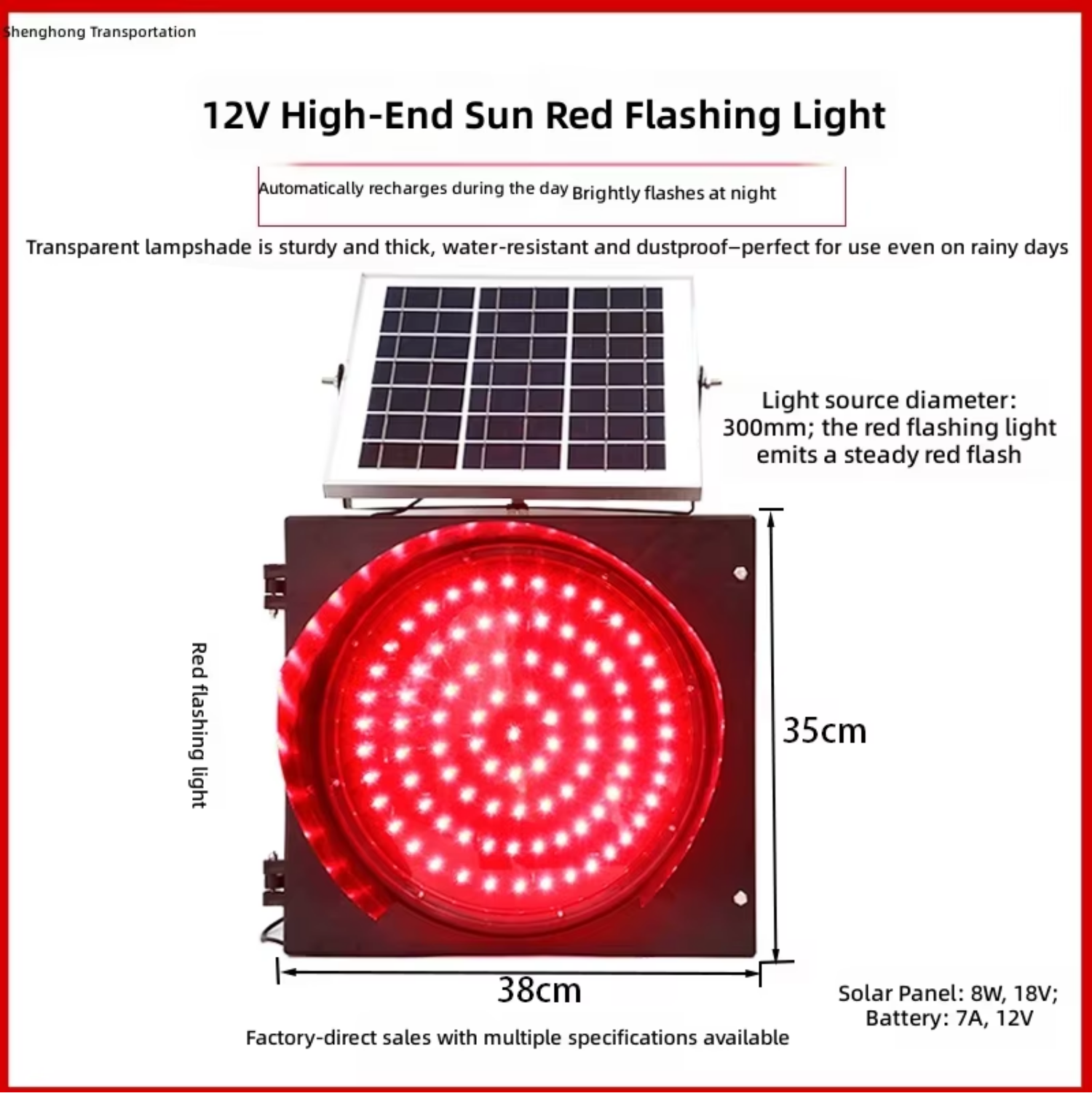 Durable Waterproof Solar LED Red Blinker Light Solar Flashing Warning Beacon for Traffic Control Construction
