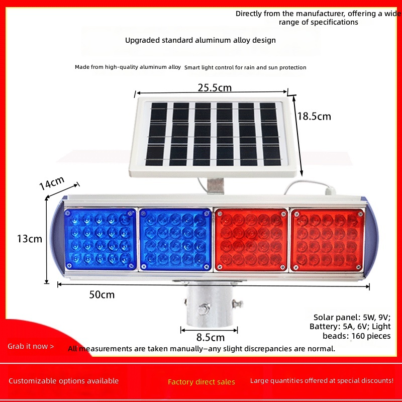 High Quality Solar ABS Red Blue LED Flashing Traffic Sign Warning Night Safety protection Level IP65 Flashing Light