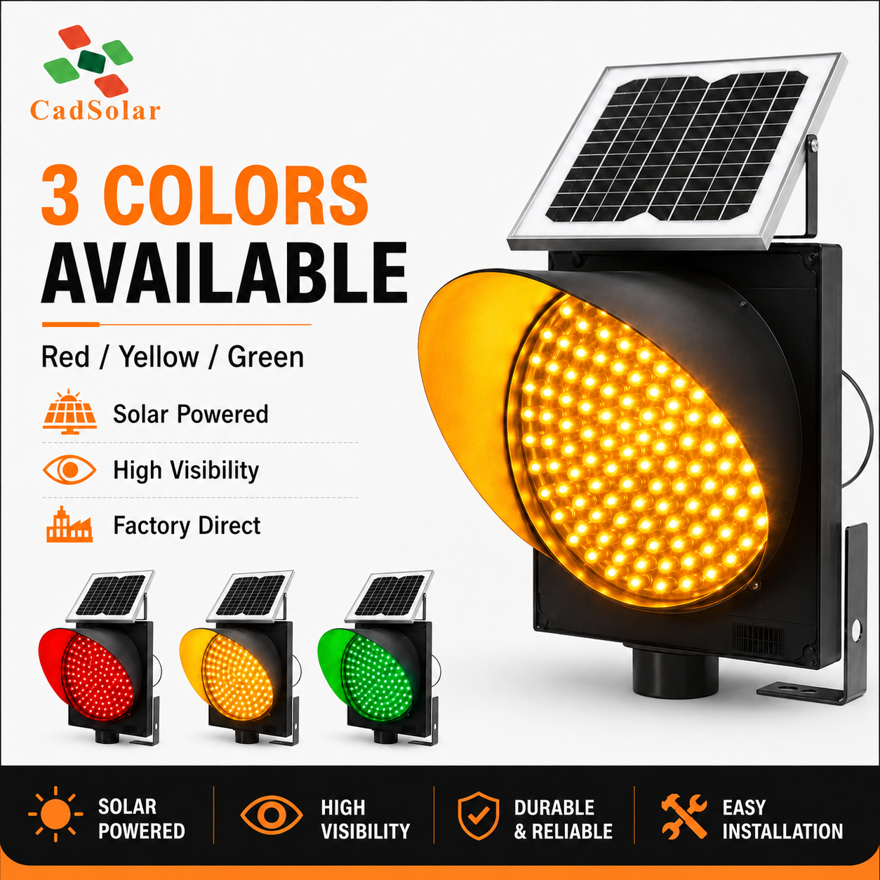 Solar Warning Light Yellow Flashing Amber Blinking LED Traffic Blinker Smart Wireless Intelligent PLC Traffic Light Controller