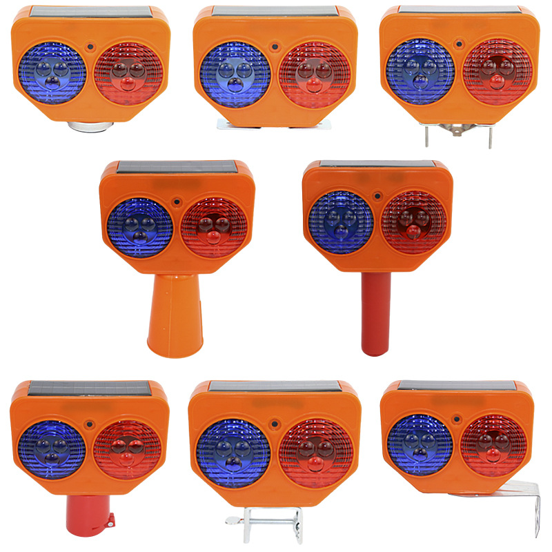 Nighttime Solar-Powered LED Cat-Eye Iron Frame Red-Blue Strobe Warning Light for Road Construction Traffic Cone Barrier