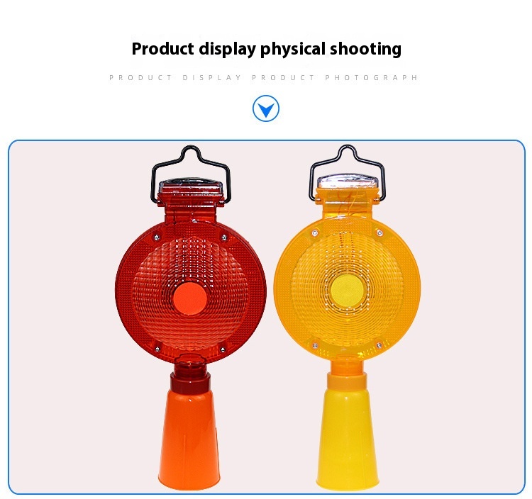 Road Safety Solar Traffic Cone LED Flashing Warning Light Red/Yellow IP58 Waterproof 50m Visibility