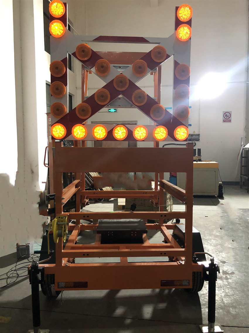 LED Solar Powered Trailer Sign Flash Road Construction Portable Board Mobile Warning Flashing Arrow&amp;Cross Traffic Signal Light
