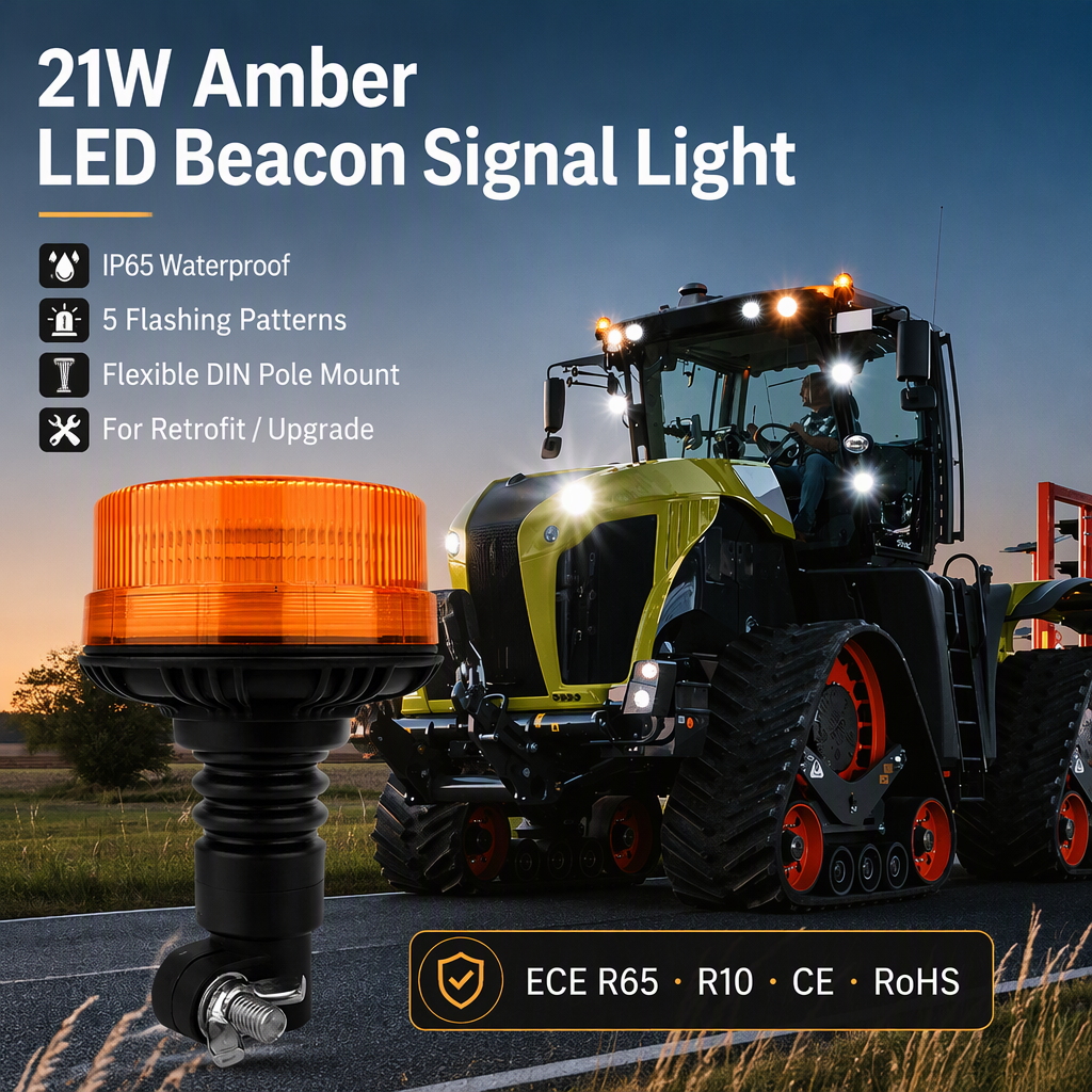 Emark Approved Waterproof Amber LED Beacon Signal Light Warning Flashing Rotating Flexible DIN Pole Tractor Light