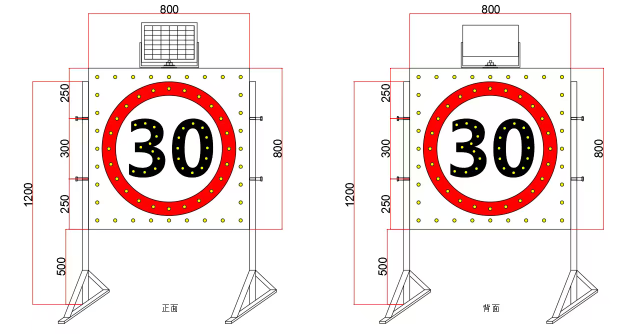 Solar Powered LED Triangle Warning Sign 600mm Pole Mounted Flashing IP65 Traffic Safety Light for Pedestrian Work Zone