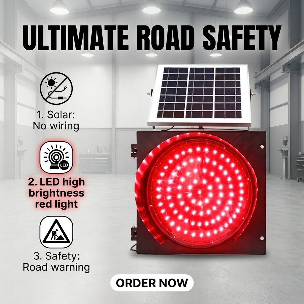 Factory Wholesale Solar Powered LED Red Flashing Warning Beacon Light IP65 Waterproof for Road Traffic Safety