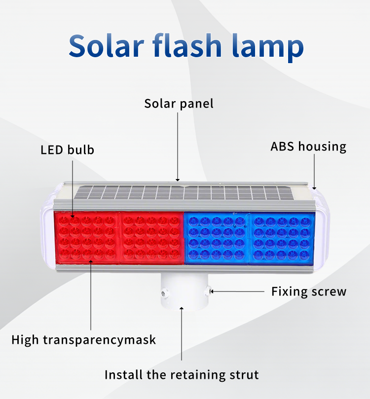 High Quality Solar Powered Red Blue LED Flashing Blinker Traffic Sign Warning Strobe Light Road Safety