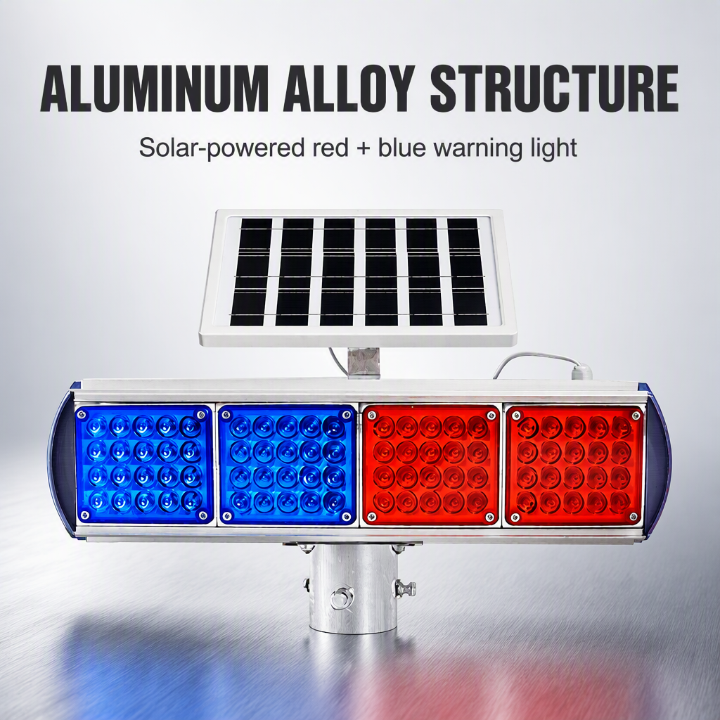 High Quality Solar ABS Red Blue LED Flashing Traffic Sign Warning Night Safety protection Level IP65 Flashing Light