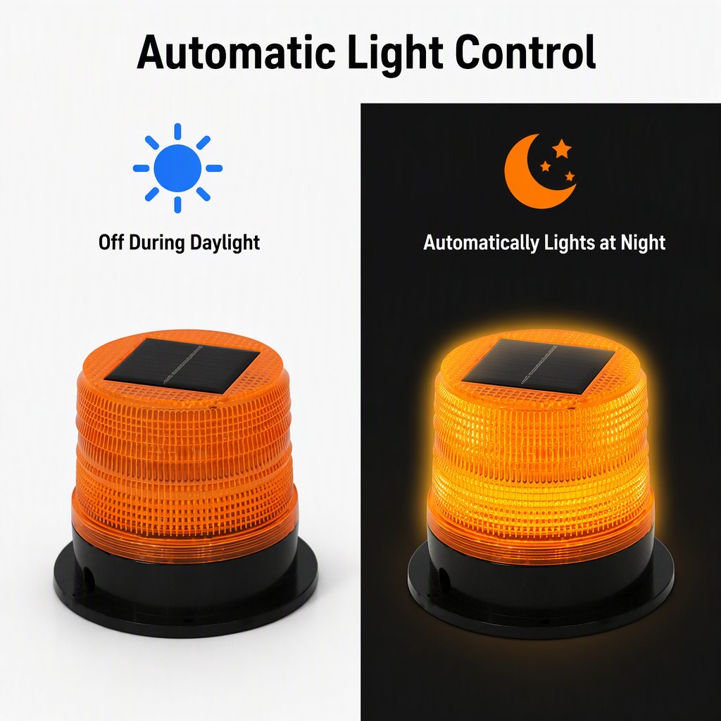 Magnetic Light-controlled Flashing Road Construction Beacon, Vehicular Traffic Safety LED Solar-powered Warning Light