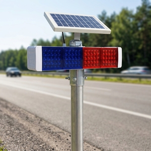 Solar Red Blue LED Strobe Light Warning Beacon