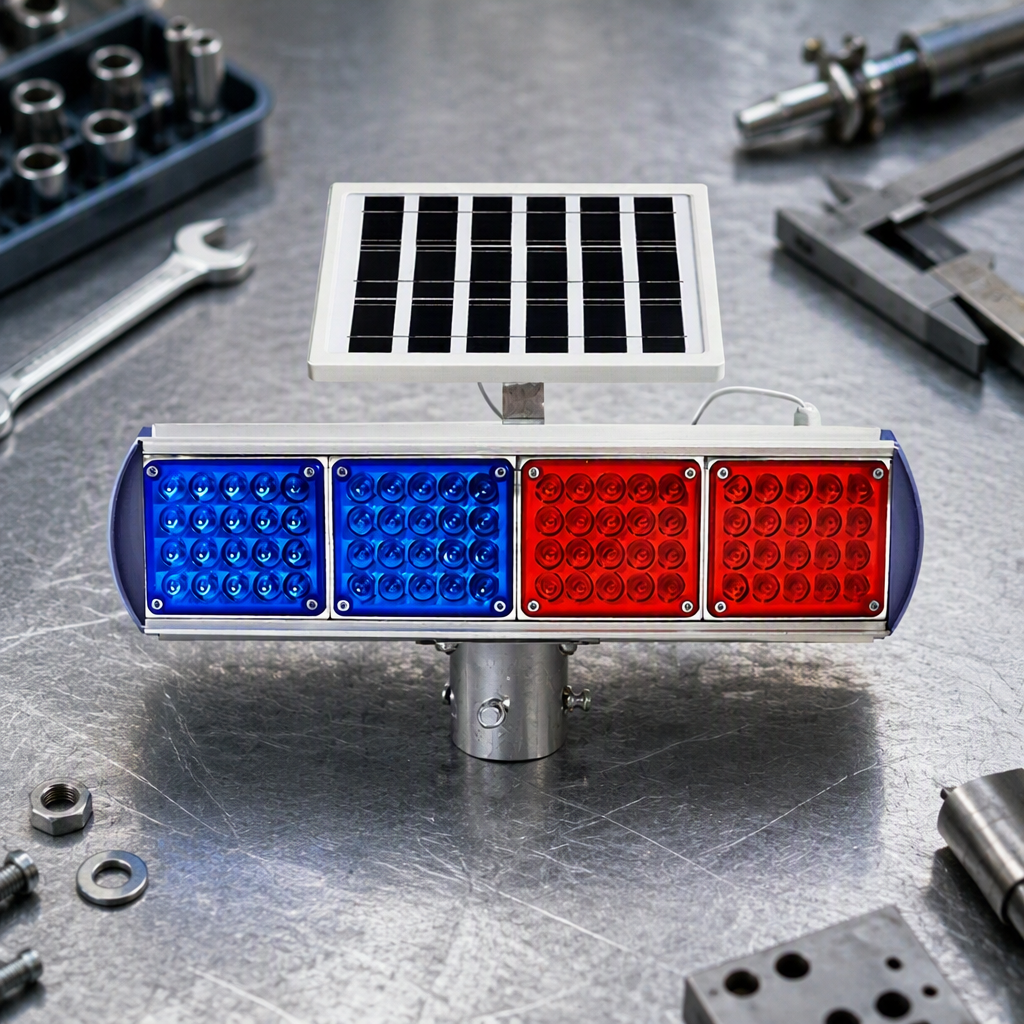 High Quality Solar ABS Red Blue LED Flashing Traffic Sign Warning Night Safety protection Level IP65 Flashing Light