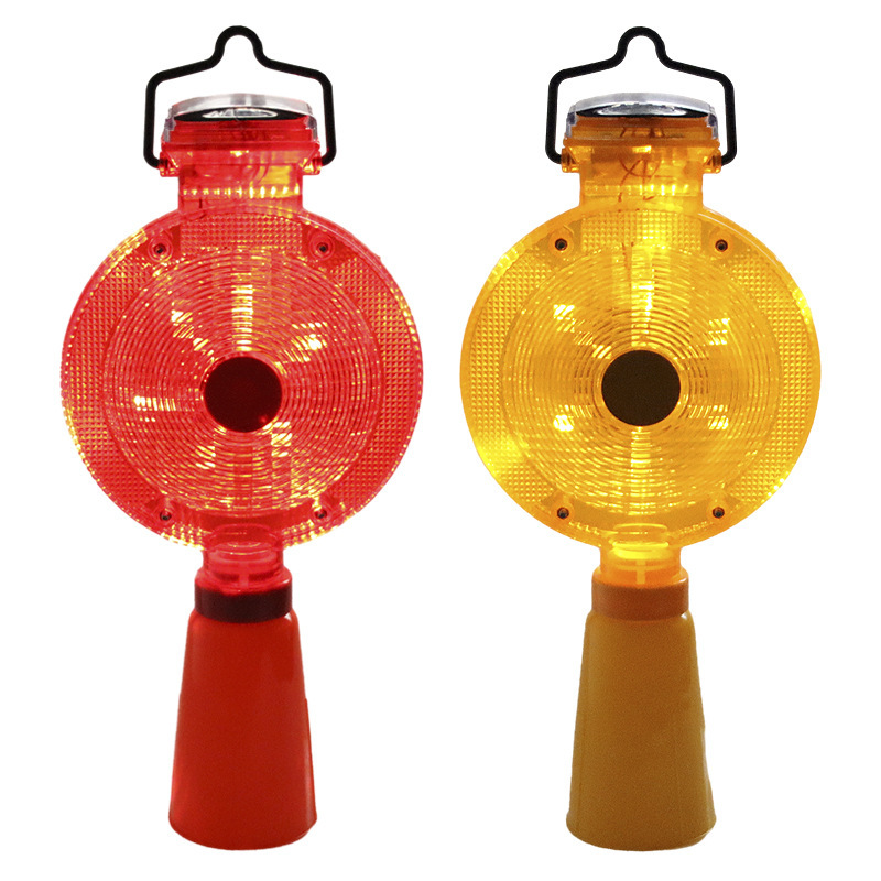 Road Safety Solar Traffic Cone LED Flashing Warning Light Red/Yellow IP58 Waterproof 50m Visibility