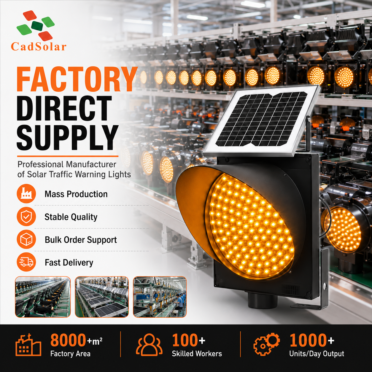 Solar Warning Light Yellow Flashing Amber Blinking LED Traffic Blinker Smart Wireless Intelligent PLC Traffic Light Controller