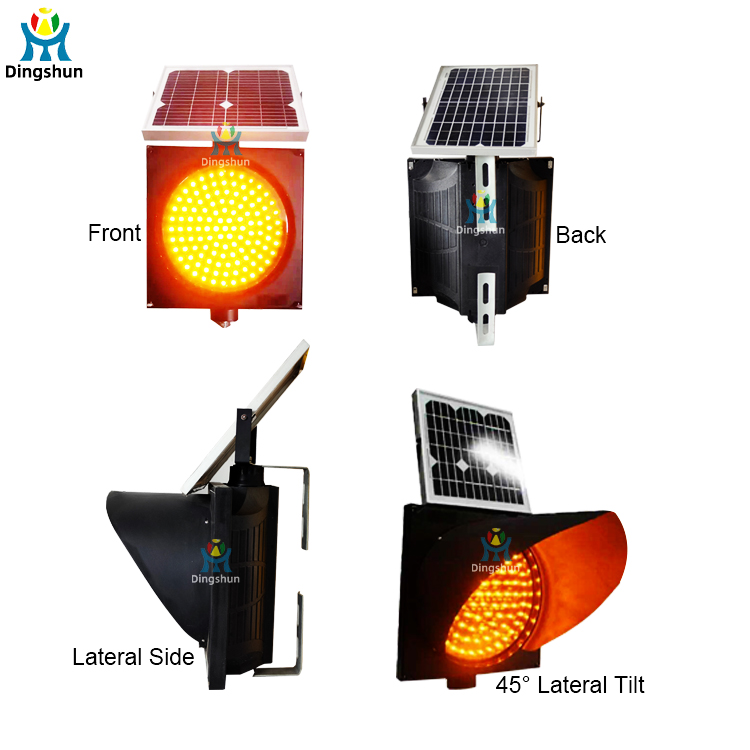12V Portable LED Warning Beacon with Solar Panel Solar Powered Yellow Flashing Traffic Light