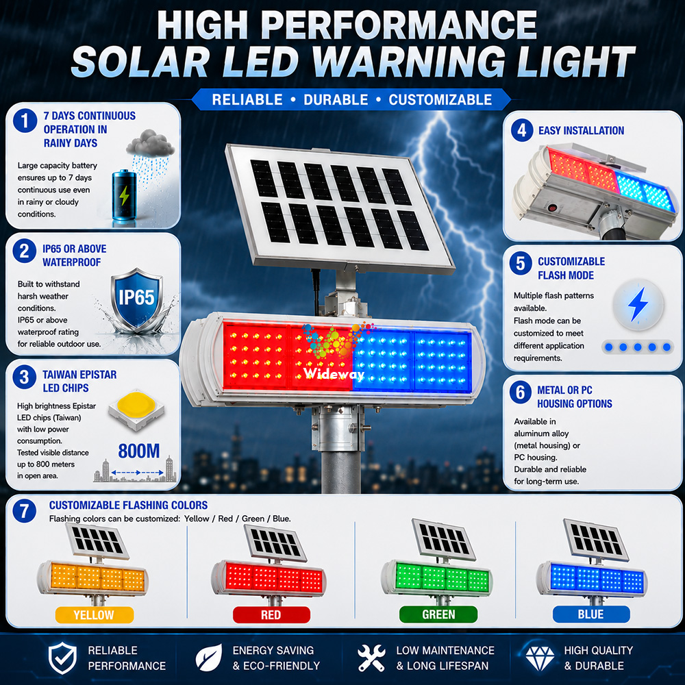 Top Quality Solar LED Red Blue Flashing Warning Light High Visibility Strobe Beacon for Highway Maintenance Safety Equipment