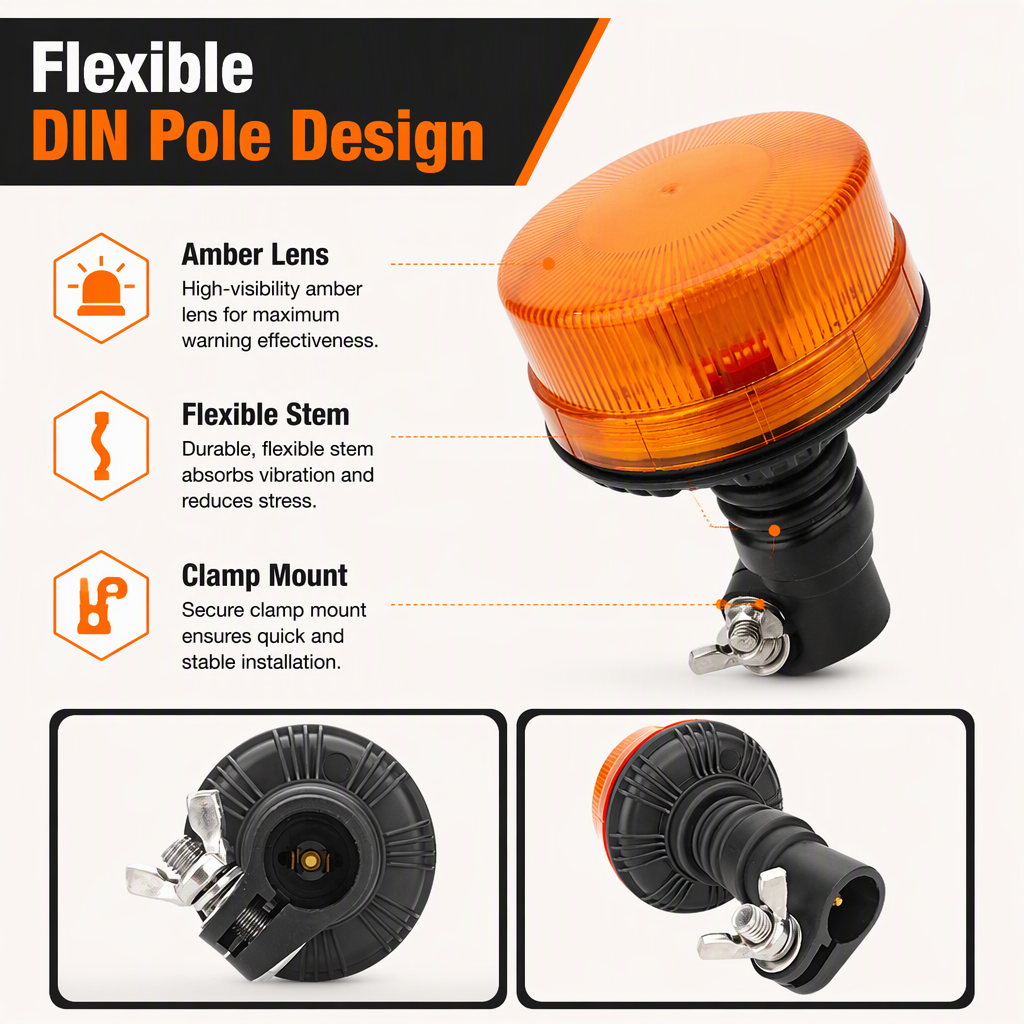 Emark Approved Waterproof Amber LED Beacon Signal Light Warning Flashing Rotating Flexible DIN Pole Tractor Light