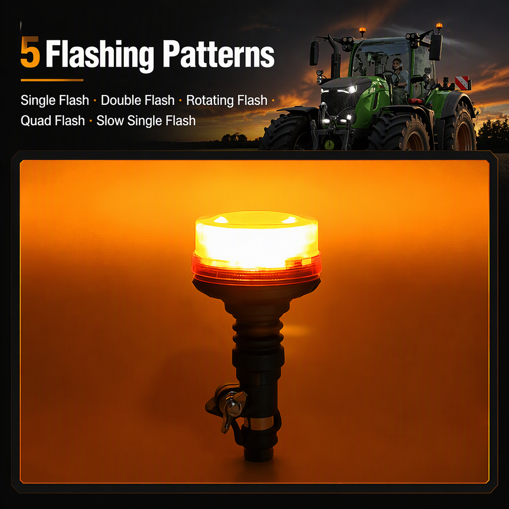Emark Approved Waterproof Amber LED Beacon Signal Light Warning Flashing Rotating Flexible DIN Pole Tractor Light