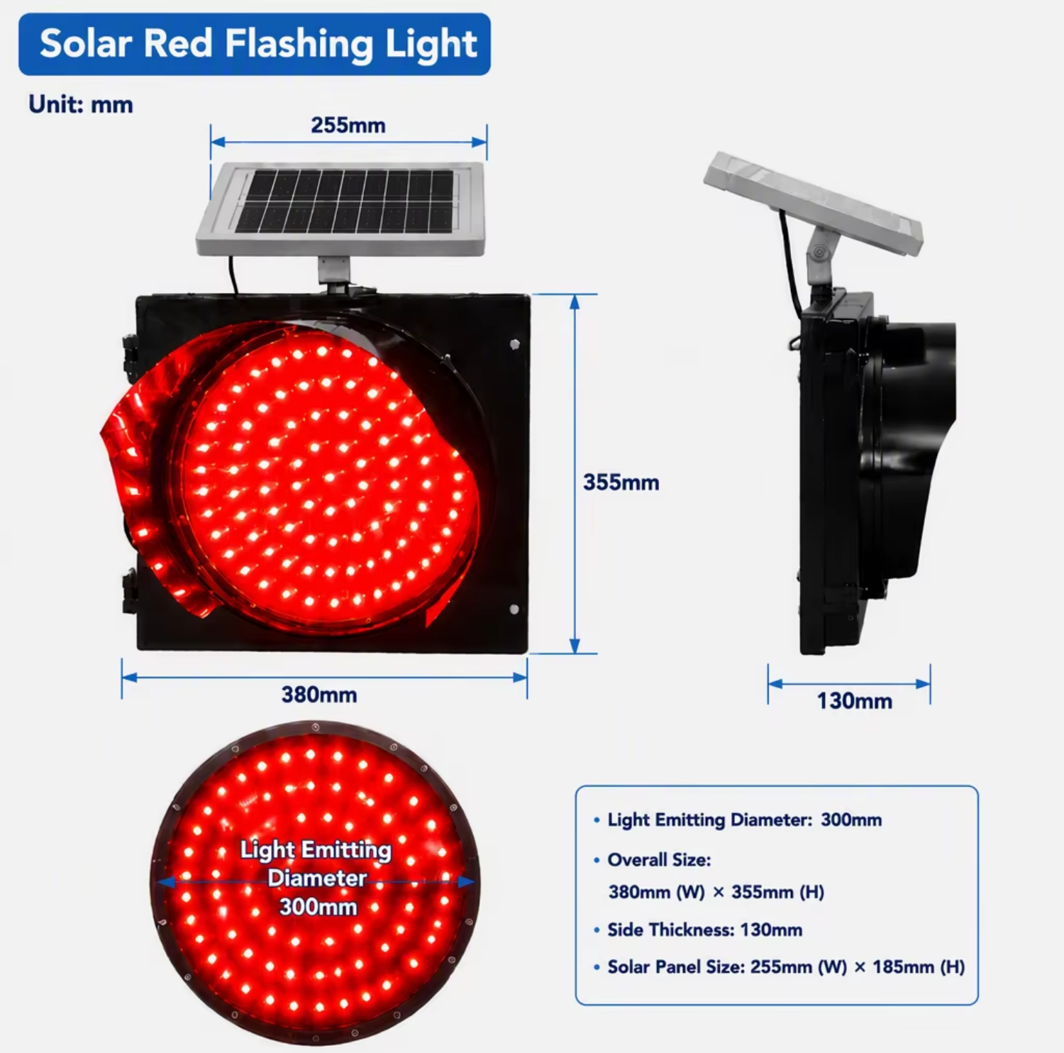 Durable Waterproof Solar LED Red Blinker Light Solar Flashing Warning Beacon for Traffic Control Construction