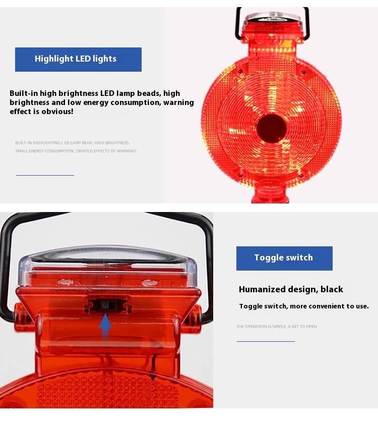 Road Safety Solar Traffic Cone LED Flashing Warning Light Red/Yellow IP58 Waterproof 50m Visibility