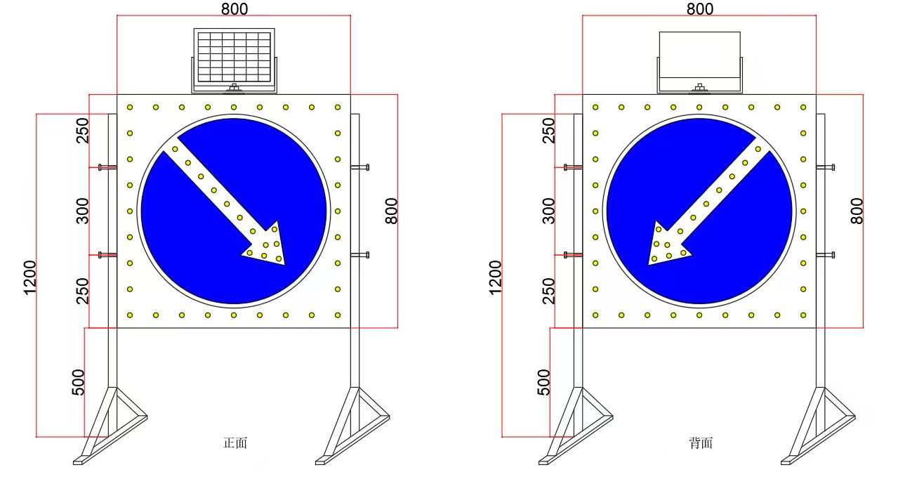 Solar Powered LED Triangle Warning Sign 600mm Pole Mounted Flashing IP65 Traffic Safety Light for Pedestrian Work Zone