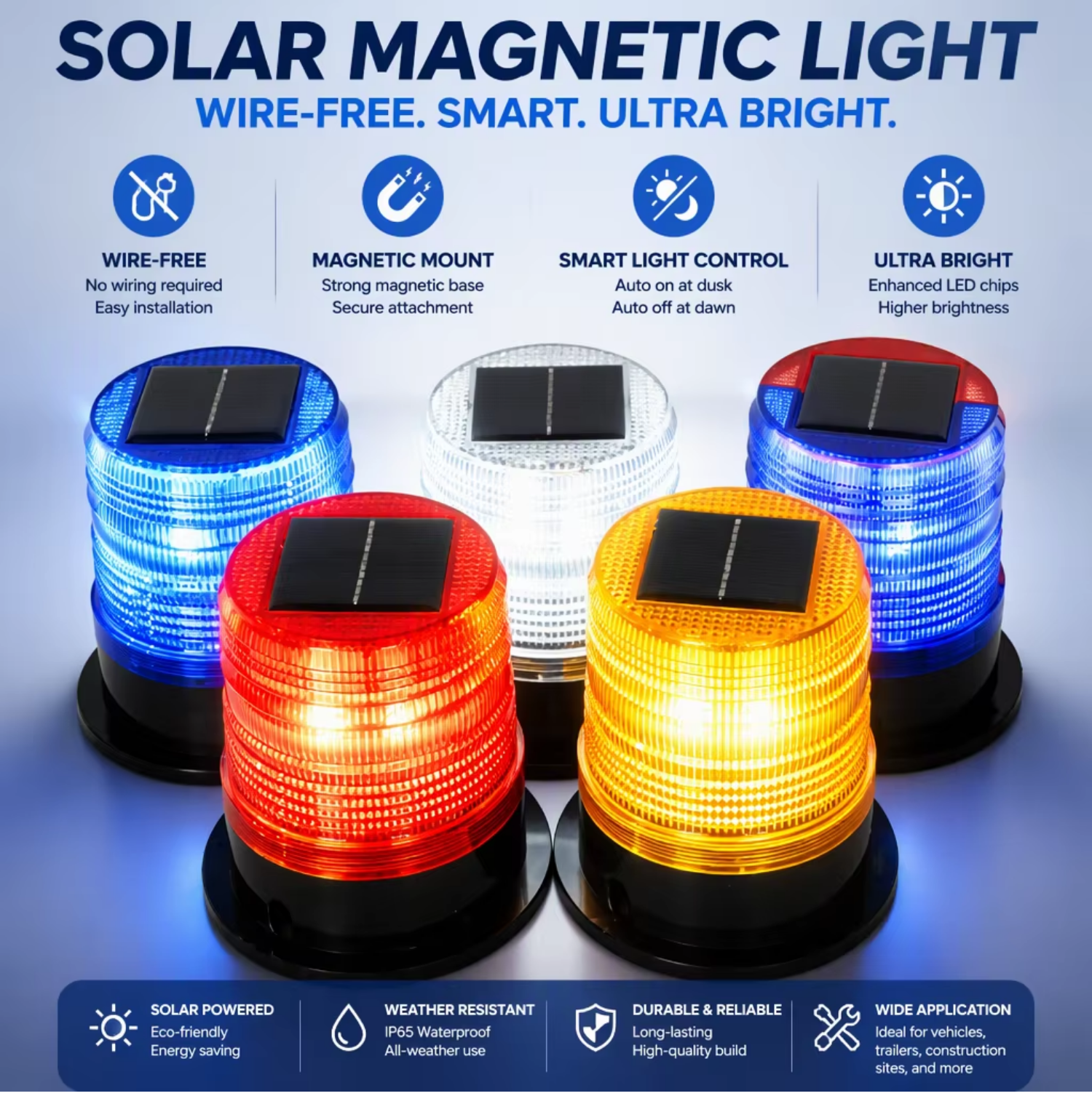 Magnetic Light-controlled Flashing Road Construction Beacon, Vehicular Traffic Safety LED Solar-powered Warning Light