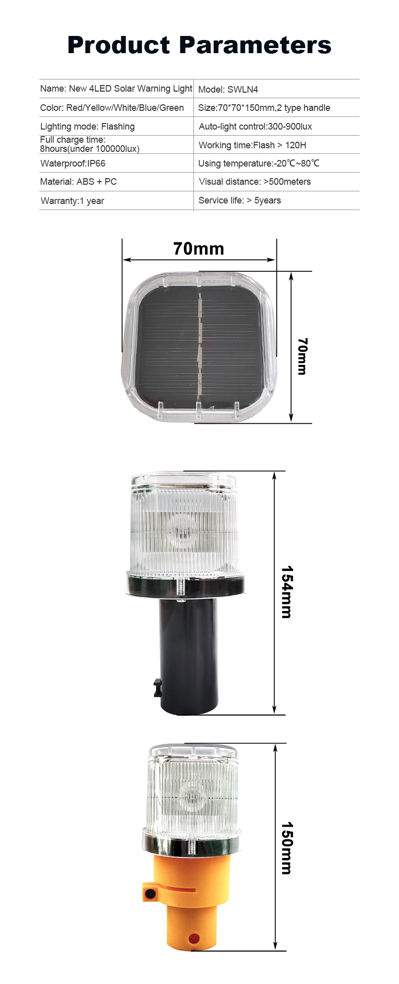 OWLEYE Solar Warning Light Dimension and Detail