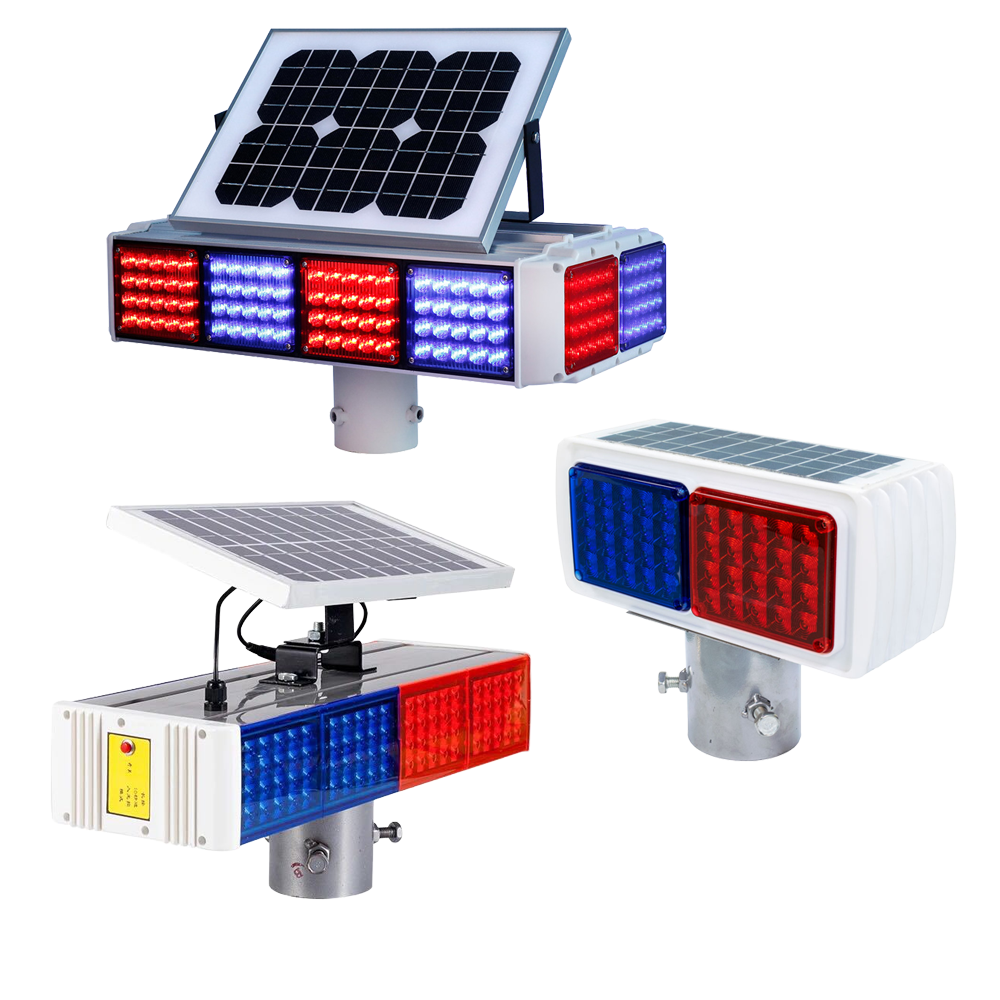 High Quality Solar Powered Red Blue LED Flashing Blinker Traffic Sign Warning Strobe Light Road Safety