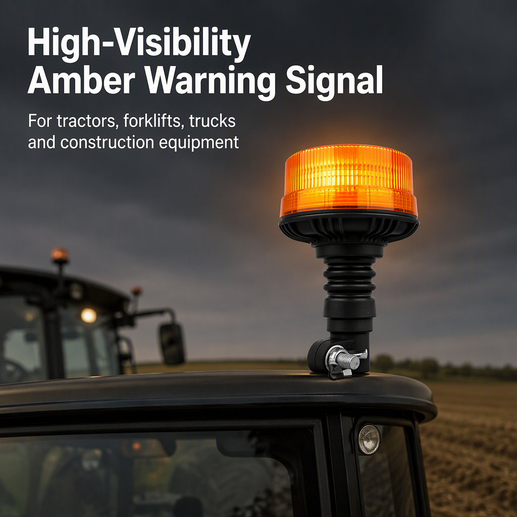 Emark Approved Waterproof Amber LED Beacon Signal Light Warning Flashing Rotating Flexible DIN Pole Tractor Light