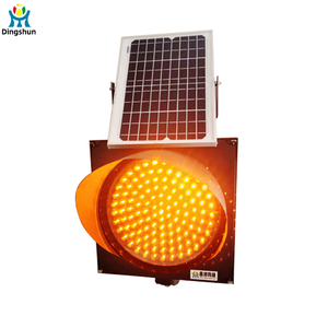12V Portable LED Warning Beacon with Solar Panel Solar Powered Yellow Flashing Traffic Light
