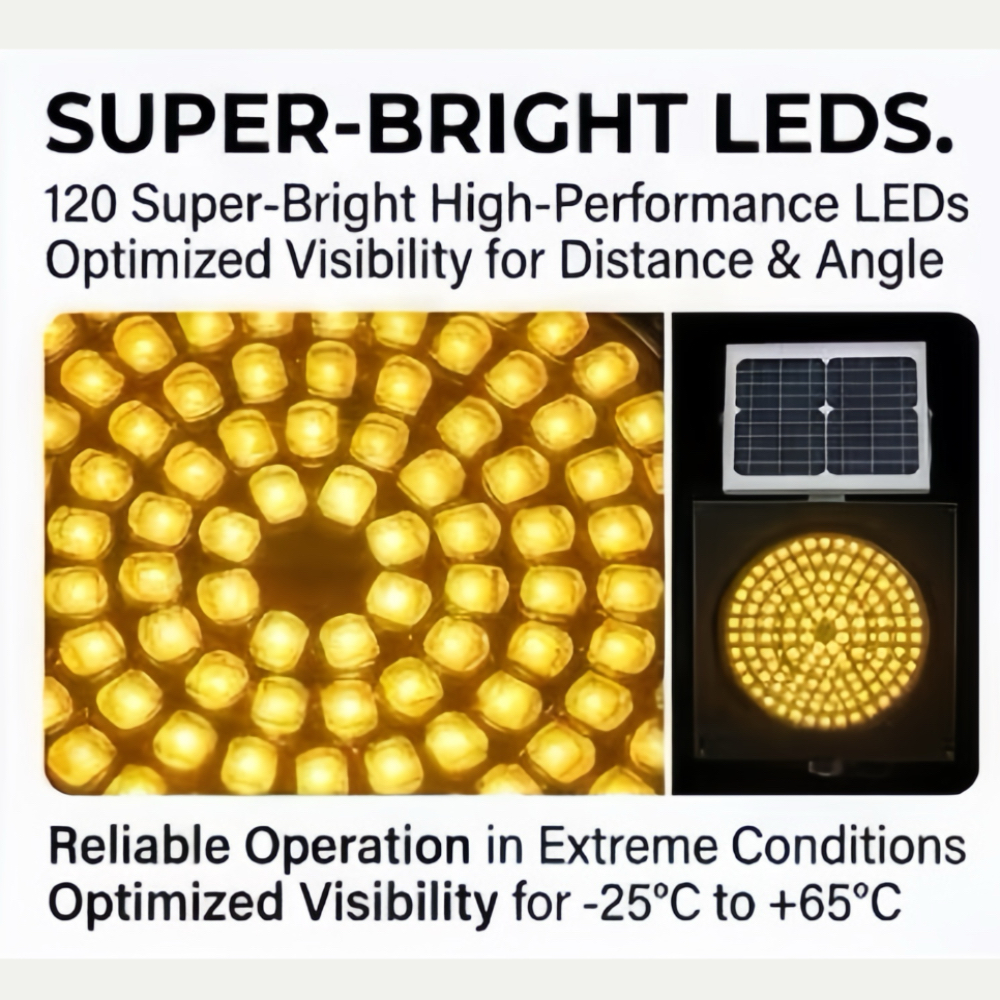 Factory Wholesale 12 Inch Solar Powered Aluminium Yellow Flashing LED Road Blinker Warning Light Pole Mount IP68 Rated
