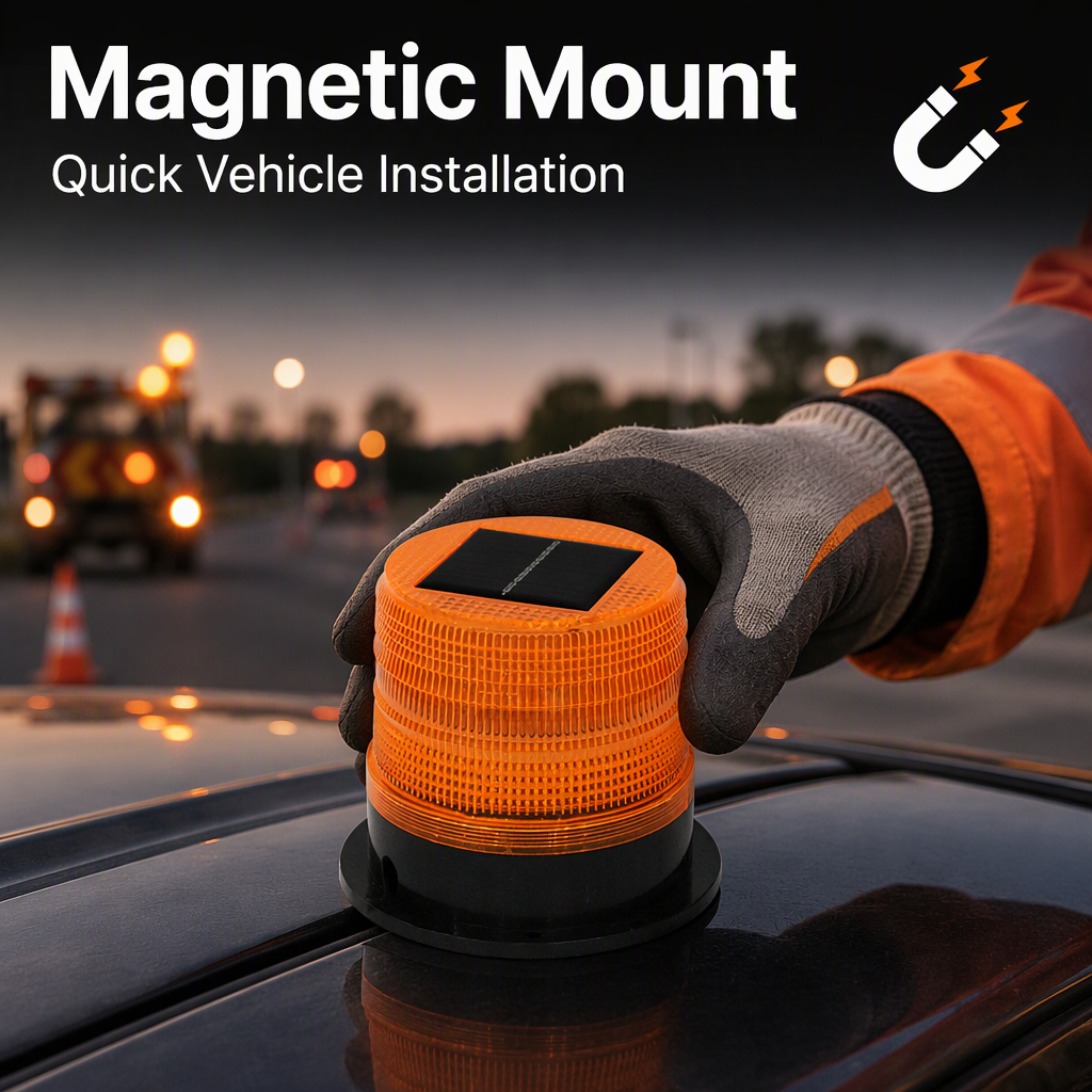 Magnetic Light-controlled Flashing Road Construction Beacon, Vehicular Traffic Safety LED Solar-powered Warning Light
